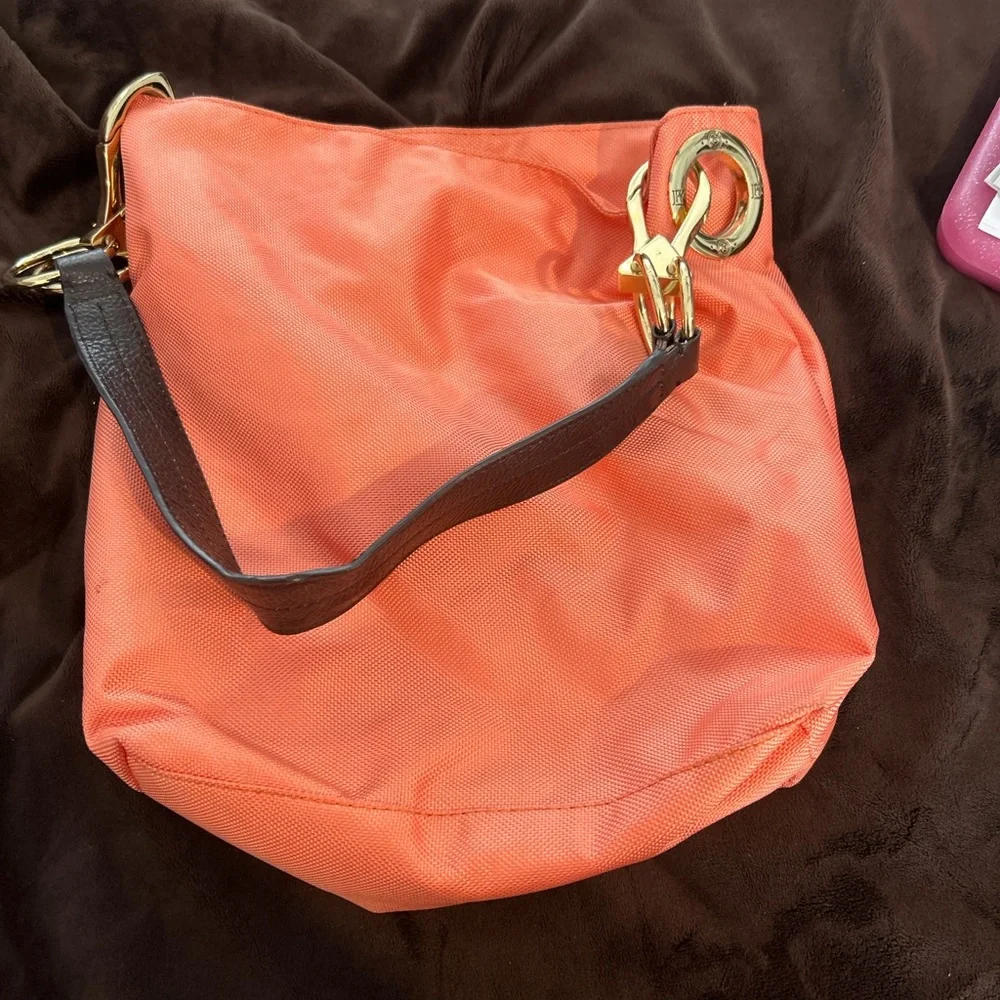 JPK Paris 75 Coral Canvas Hobo Bag Gold Hardware Floral Lined Shoulder Purse